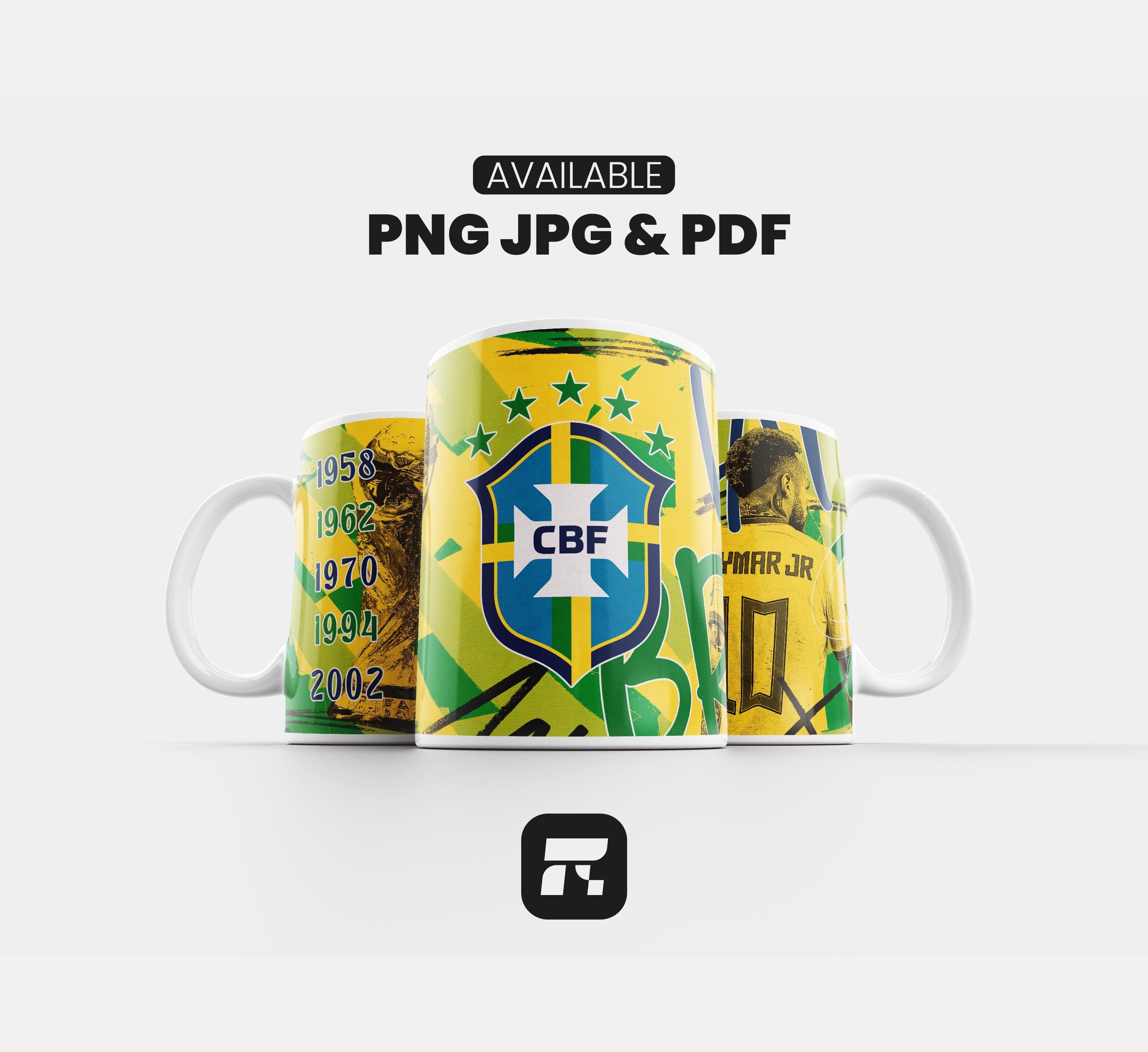 Brazil Digital Design | Brazilian National Team Art | Soccer Printable | Football Team Poster | Fan Gift | Brazil World Cup History | Neymar Jr.