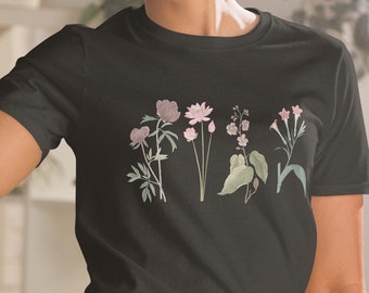 Retro Floral Print Tee - Cottage Core Wild Flowers Women's Graphic T-Shirt Vintage Floral T-Shirt Retro Floral Print Tee