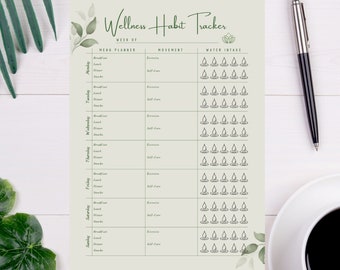 Wellness Tracker Welzijn Gezondheid van vrouwen Wekelijkse 7-daagse Wellness Habit Tracker Digitale, direct downloadbare, afdrukbare trackerchecklist