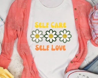 Womans Self Care Self Love Retro Graphic T-Shirt Vintage Shirt Mental Health T- Shirt Love yourself Positivity Tshirt shirt FREE SHIPPING