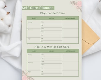 Self Care Planner, Checklist, Printable Digital PDF Wellness Planner, Physical, Health, Mental Self Care, A4, US Letter, PDF