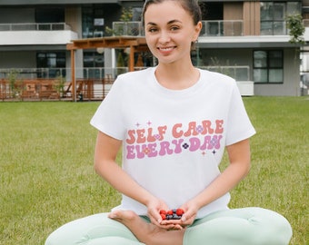 Women's Retro Self Care T-Shirt Flowers Selfcare shirt Motivational Tee Mom gift Positivity self love mental health Shirt