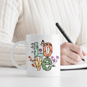 Wildflower Love Coffee Mug Tea Mug Butterfly Mug Mother's Day Mug Floral Selfcare Mug Cottagecore Mug Cottage Core Mug  FREE SHIPPING