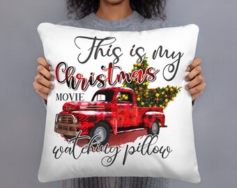 Christmas Movie Watching Pillow, Christmas Gift, Cozy Gift, Couch Pillow, Christmas Pillow, Red Truck, Christmas Trees