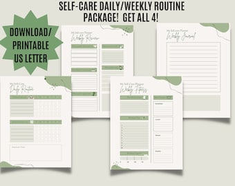 Self-Care Planner Daily Weekly Digital Printable Checklist Package.  Wellbeing and Wellness Tracker