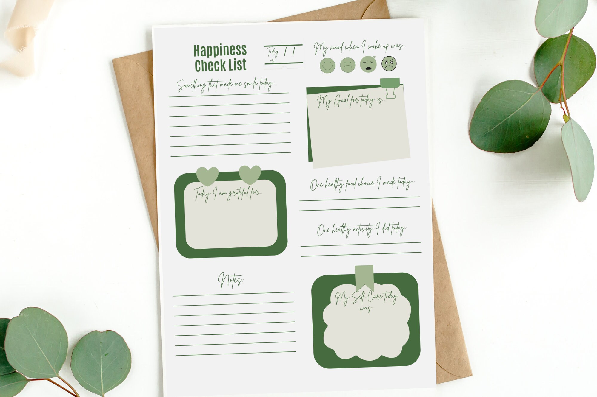 Daily Happiness Checklist Tracker Planner Printable PDF Gratitude Self ...