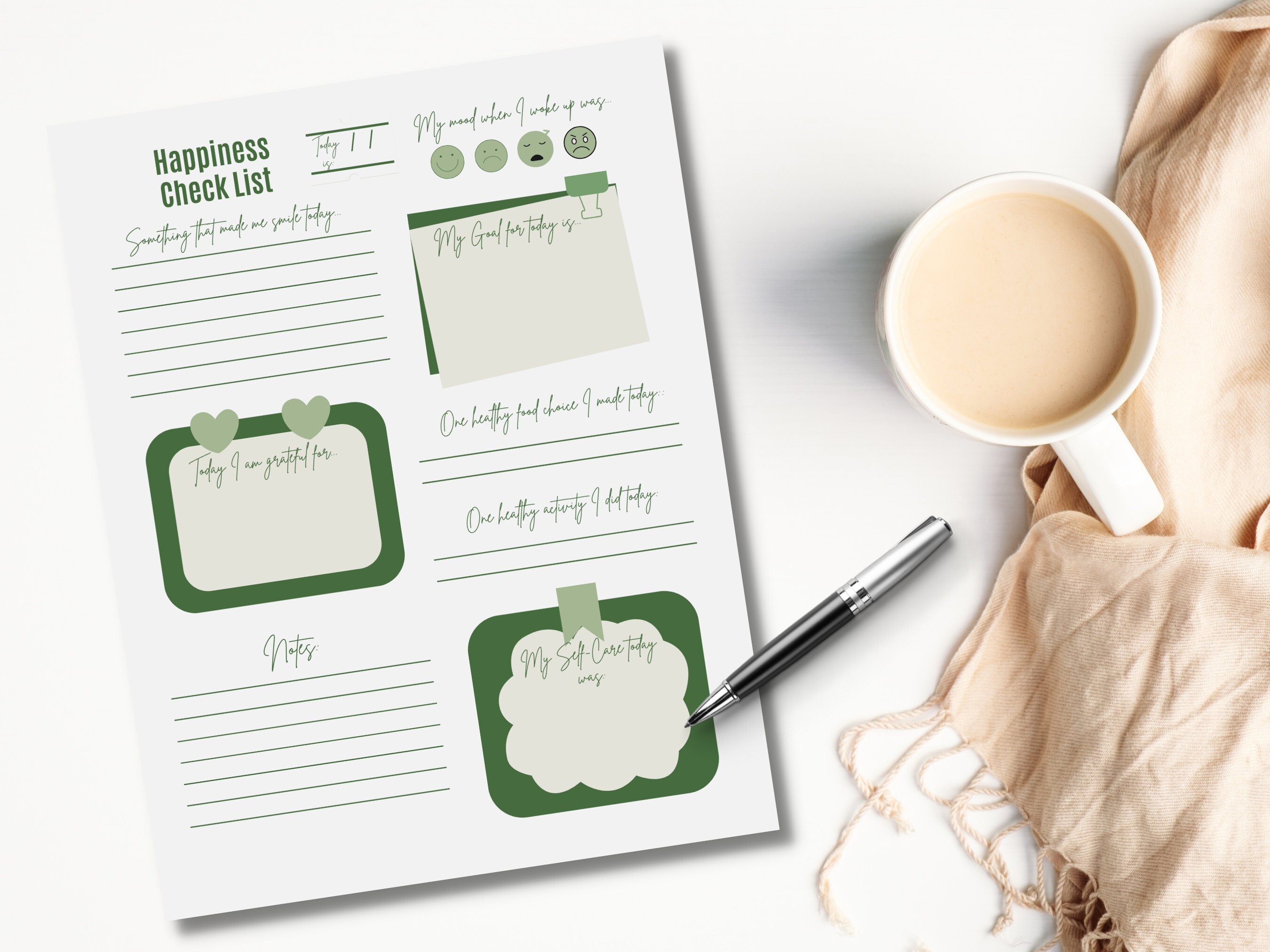 Daily Happiness Checklist Tracker Planner Printable PDF Gratitude Self ...