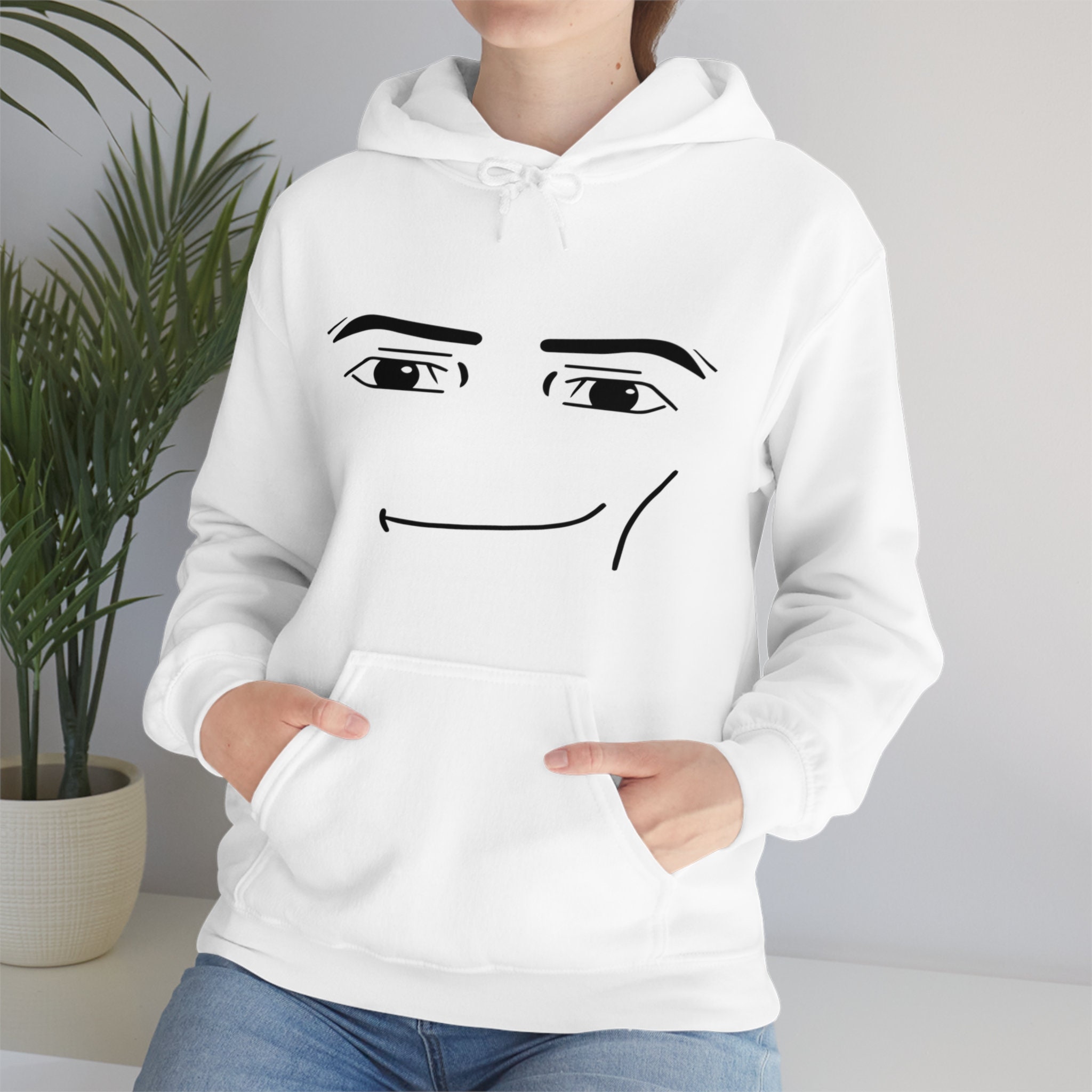 Roblox Man Face White Hoodie Gamer Gift for Teens Unisex 