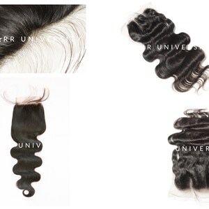 May include: Four bundles of dark brown human hair extensions. The hair is wavy and appears to be of high quality. The text "STARR UNIVERSITY" and "UNIV" are visible on the hair bundles.