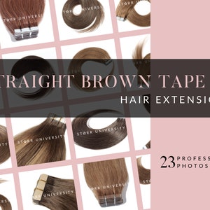 23 ストレート ブラウン テープ イン ヘア エクステンション | ヘアのストック写真 | 美容のストック写真 | ヘア エクステンションのビジネス ストック写真