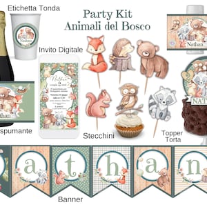 Woodland animals party kit. Woodland themed birthday party decorations, baby shower invitation, Baptism forest, first birthday cake idea.