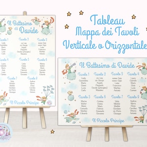Little Prince Baptism Tableau digital format you print. Restaurant table map with Little Prince theme table markers and place markers.