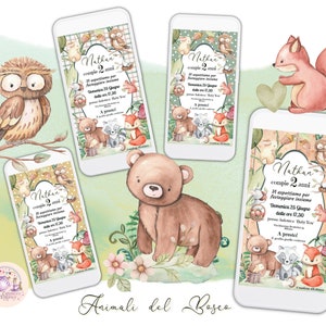 Invito digitale animali del bosco invito battesimo, invito social, party kit bosco, decorazione festa idea primo compleanno bambino