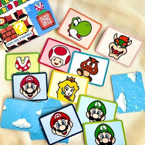 Carte da gioco memory regalo fine festa bambini. Gioco di memoria gadget ricordo ospiti compleanno a tema Mario e Luigi.