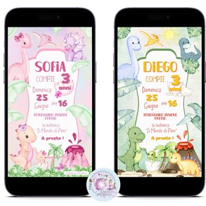 Invitación digital de dinosaurio bebé, fiesta de dinosaurio niña rosa. Invitación whatsapp primer cumpleaños, baby shower, comunión, confirmación.