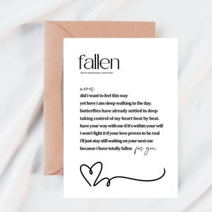 Poema de enamoramiento imprimible, tarjeta de poesía, tarjeta de "Te amo", tarjeta imprimible para ella, tarjeta para él, descarga instantánea, "Fallen"