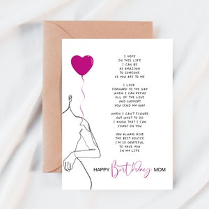 Afdrukbare gelukkige verjaardagskaart voor moeder, verjaardagskaart voor moeder, cadeau voor haar, digitale download print, 5 x 7 opvouwbare blanco kaart,