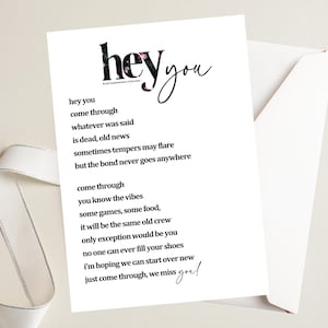 Poema de amistad imprimible, tarjeta para él, tarjeta para ella, tarjeta de amistad, poema imprimible de 5 x 7, tarjeta de poesía, tarjeta de "Te extraño", "Hola, tú"