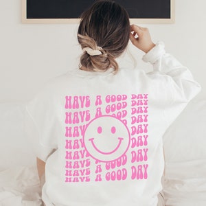 Retro Preppy Smile Face Sweatshirt | Oversized Sweatshirt | Trendy Sweatshirt | Mental Health Shirt | SelfCare Shirt | Positive Sweatshirt