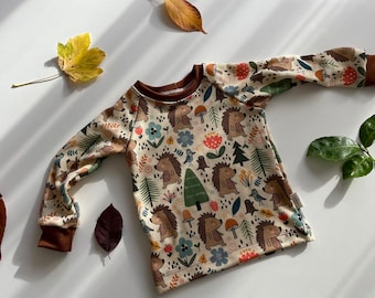 Wool sweater for children, sweatshirt made of organic merino, children's long-sleeved shirt made of wool with a hedgehog motif