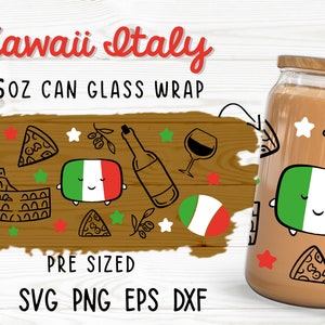 Kawaii Italia / 16oz Libbey Glass Can Wrap Cut file / Svg Dxf Eps Png File Download digitale