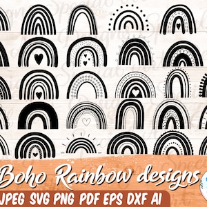Boho arc-en-ciel Svg | Clipart arc-en-ciel | arc-en-ciel svg | Arc-en-ciel avec fichier coupe coeur | arc-en-ciel pastel svg | Téléchargement numérique | Cricut | Silhouette
