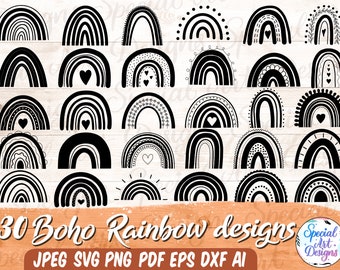 Boho Rainbow Svg, Rainbow Clipart, Rainbow With Heart Cut File, Digital ...