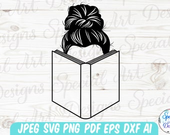 Silueta de niña leyendo un libro: Amante de los libros (SVG, PNG, PDF)