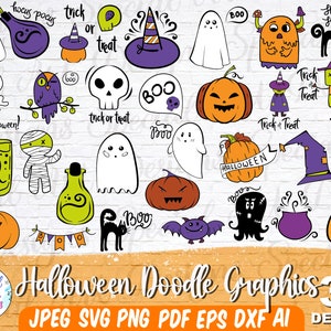 Halloween Doodle Svg | Halloween Doodles Clipart | Halloween Svg | Hand Drawn Sketched Skulls | Ghosts Svg | Pumpkins Svg | Instant Download