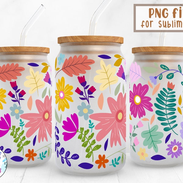 Flowers |16 oz Libbey Can Glass Wrap Sublimation Design | Design Digital Download PNG