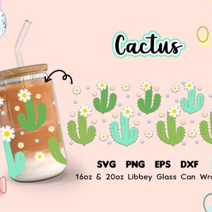 Libbey Glass 16oz | 20oz | Cactus Libbey Svg | 16oz Libbey Glass | Wrap Svg | Cricut SVG Files | Botanical, Silhouette, Plant Lady