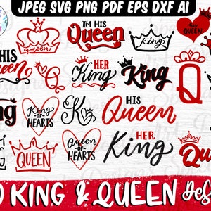 Paquete King and Queen SVG, King Svg, Queen svg, Her King Svg, His Queen Svg, King crown svg, King of Spades, Queen of Hearts, Svg, Dxf, Eps