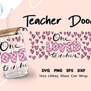 Loved Teacher Doodle | 16oz Transparent Glass | Teacher&#39;s Day Gift | SVG file | Leopard Seamless glass can | svg Files