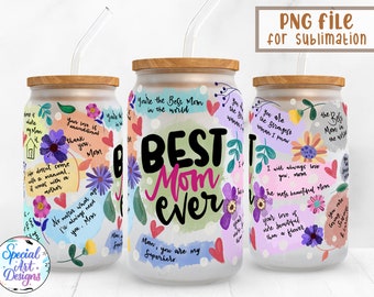 Mom Ever Glass Can Wrap Design | 16oz Libbey Sublimation (PNG)