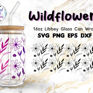 Wildflowers | 16oz Libbey Glass Can Wrap Cut file | Svg Dxf Eps Png Files Digital Download