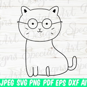 Nerd cat svg | Kawaii Cat svg | Cat svg | Nerd Svg | Cute nerd cat svg | Student nerd cuttable Cat with glasses | Silhouette Cricut