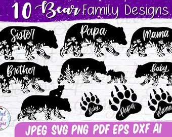 Bear Family SVG Bundle: Hand-Lettered Designs (Digital Download)