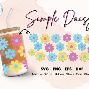 Libbey Glass 16oz | 20oz Simple Daisy Svg Files for Cricut & Silhouette Cameo, Glassware, Spring flower, Daisy flower svg, Daisy clipart svg