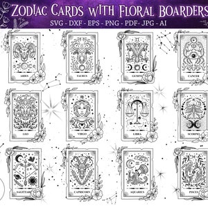Tarjetas del Zodíaco Svg / Signo del Zodíaco Svg / Constelación zodiaco Svg / Celestial svg / Imágenes Prediseñadas místicas / Cartas del Tarot Svg / Witchy Svg / Eps / Dxf