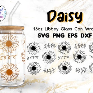 Daisy | 16oz Libbey Glass Can Wrap Cut file | Svg Dxf Eps Png Files Digital Download
