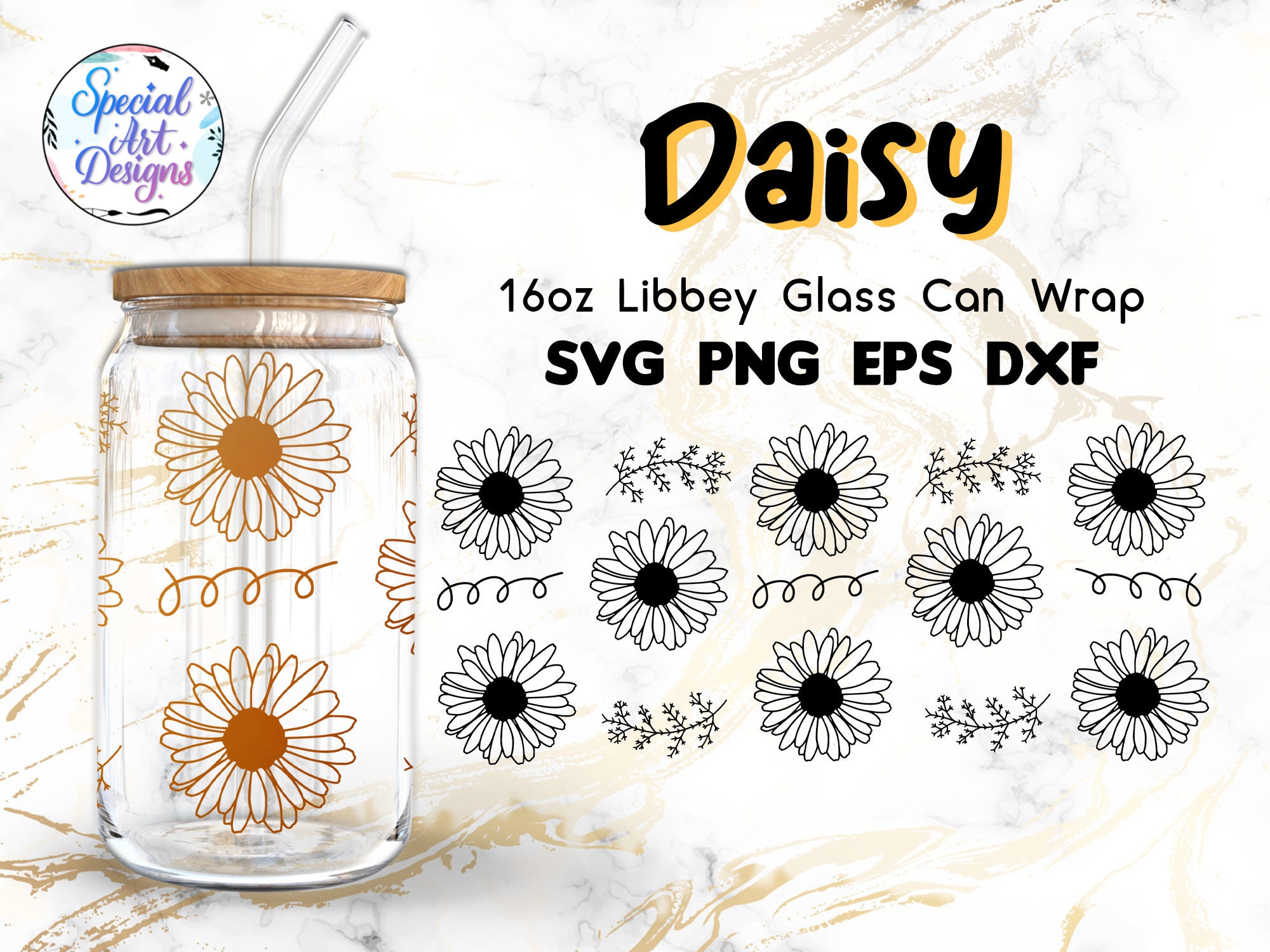 Daisy Can Glass Wrap, Beer Can Glass Svg Graphic by Ruby Siam
