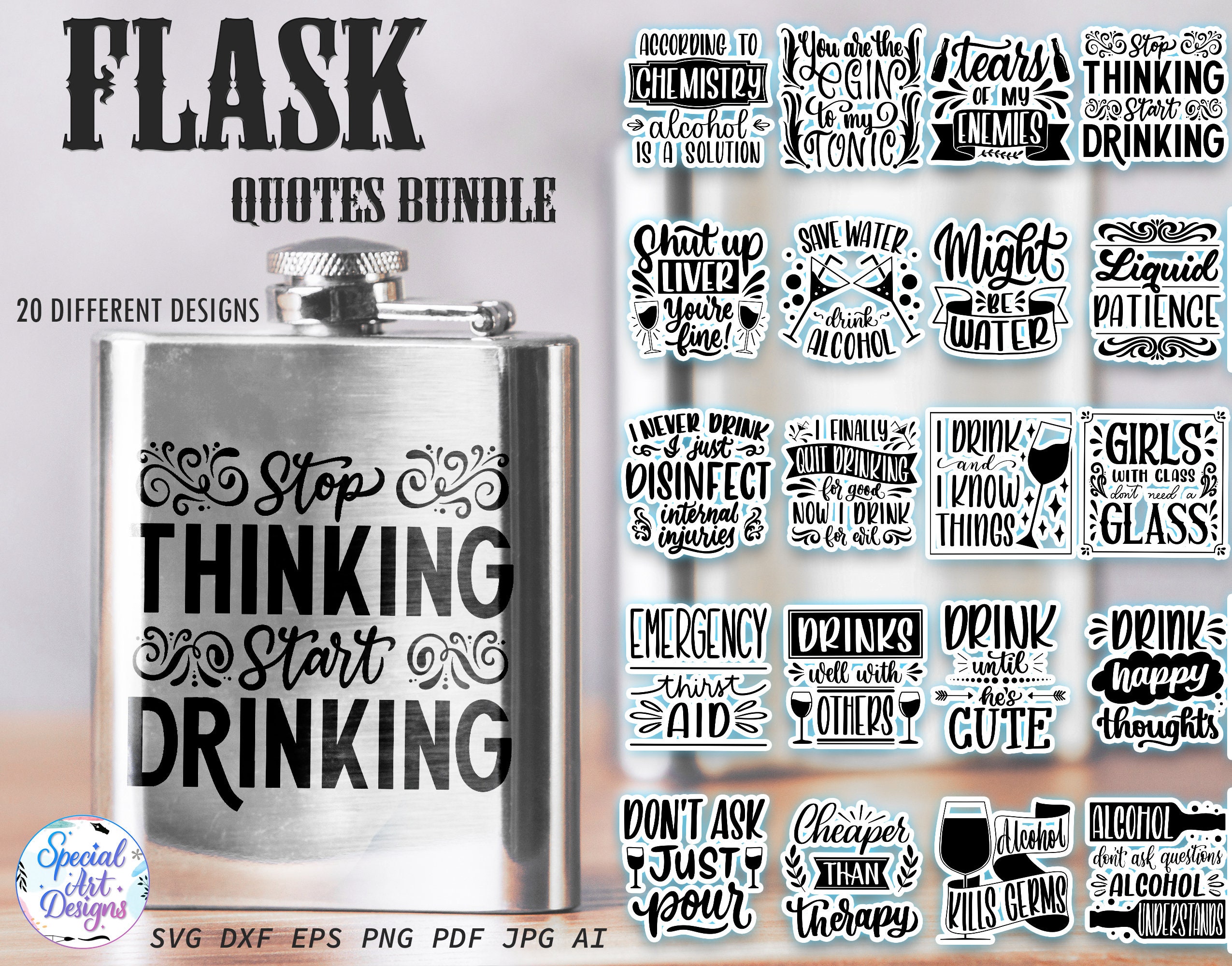 Flask Quotes Svg Bundle Funny Alcohol Svg Flask Svg Etsy UK