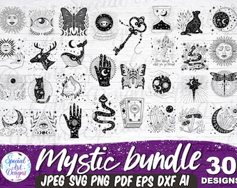 Mystical Celestial SVG Bundle: Cat, Moon, Stars (Digital Files)