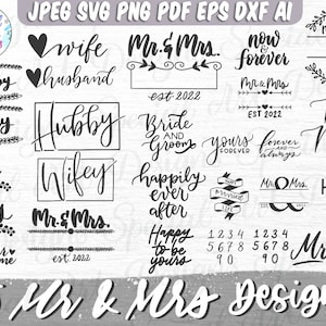 Mr & Mrs SVG Bundle, Mr and Mrs Monogram, Wedding SVG, Marriage SVG, Bride Groom Svg, Cut Files for Cricut, Silhouette, Svg, Dxf, Eps, Png