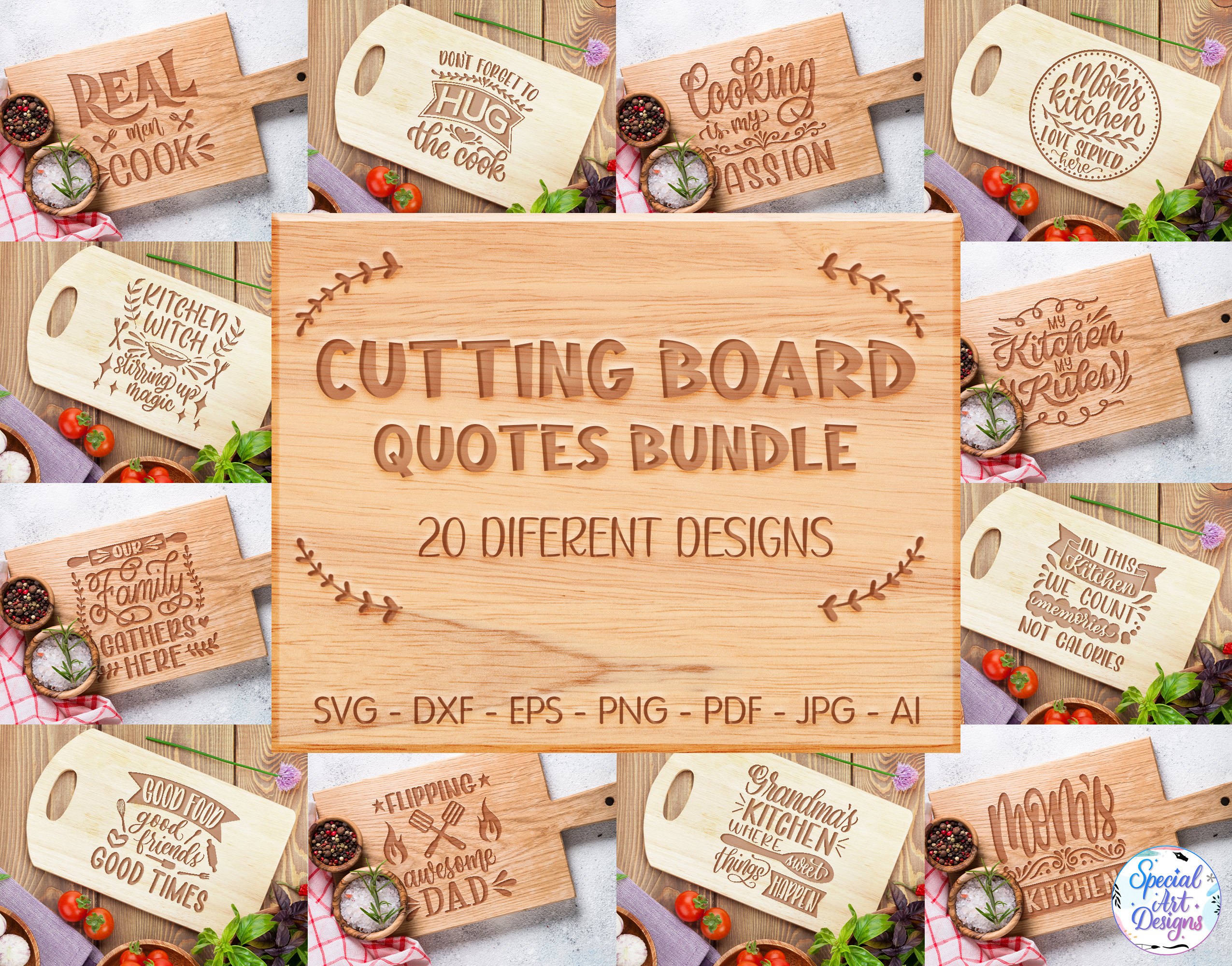 Cutting Board SVG Bundle Kitchen Quotes SVG (2742114)