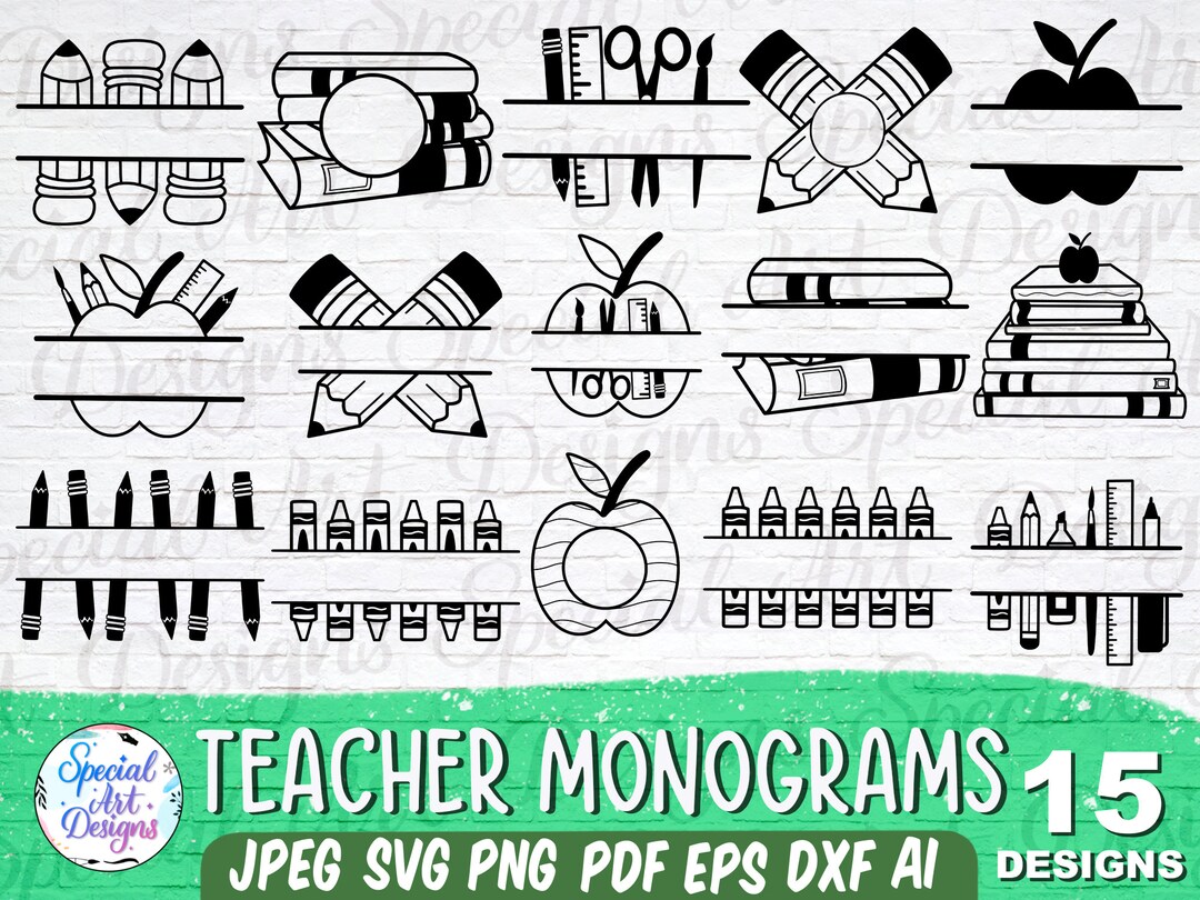 Teacher Monogram SVG Bundle: School Supplies Cut File (digital Download ...