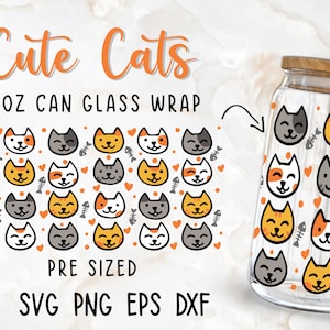 Cute Cats | 16oz Libbey Glass Can Wrap Cut file | Svg Dxf Eps Png Files Digital Download