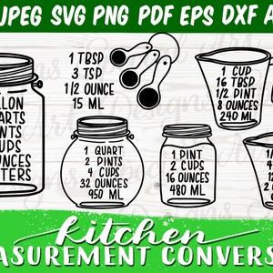 Kitchen Measurement Conversion Chart Svg | Kitchen Measurement Conversions Chart | Kitchen Sign Svg | Baking Cheat Sheet | Digital Download