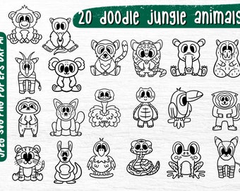 Jungle Animal Doodle SVG Bundle: Hand-Drawn Clipart (Cut Files)