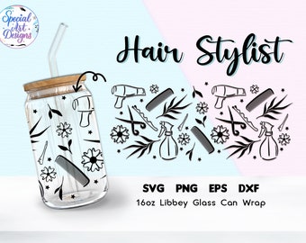 Hair Stylist Libbey Glass Can Wrap SVG: 16oz Coffee Can Design (Digital Download)